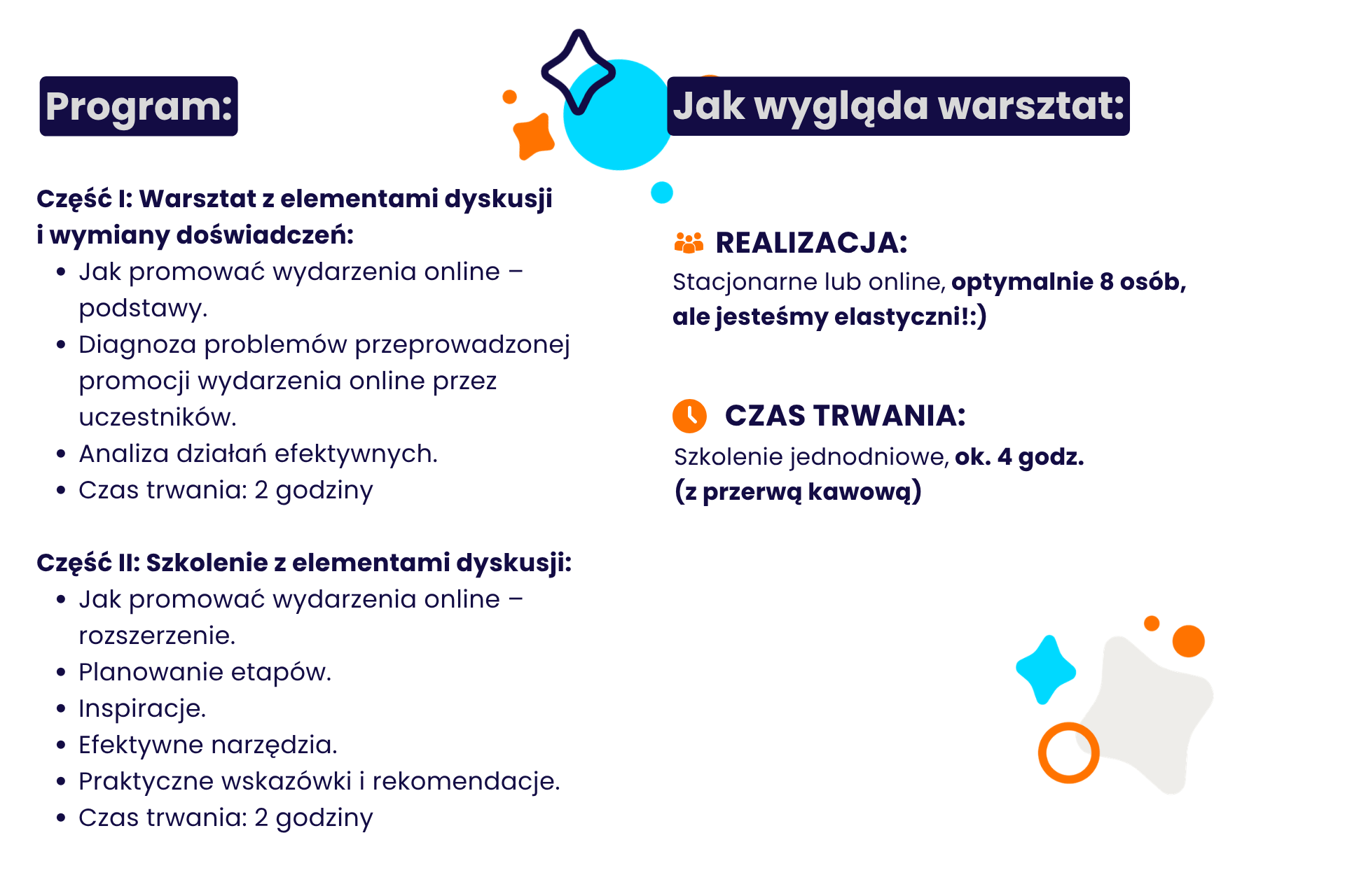 Infografika z programem warsztatu z elementami szkolenia