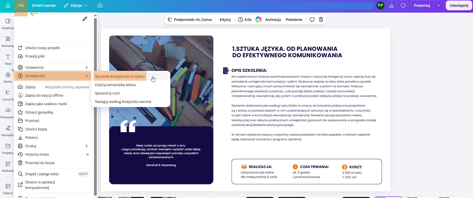 Screen pokazujący narzędzie "dostępność"